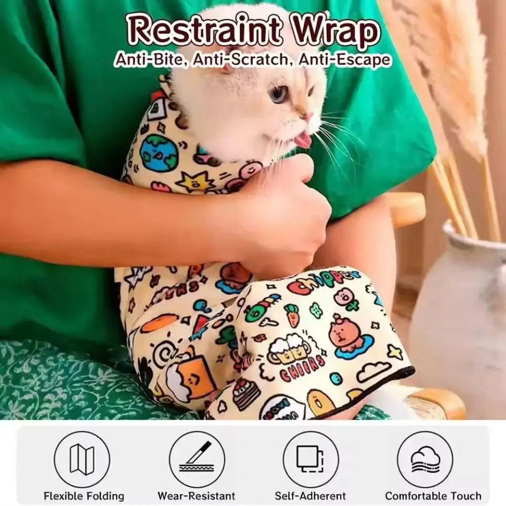 Self-Adherent Cat Grooming Wrap Anti-Scratch Anti-Bite Cat Restraint Wrap Comfortable Multifunctional Folding Cosmetic Bag Home