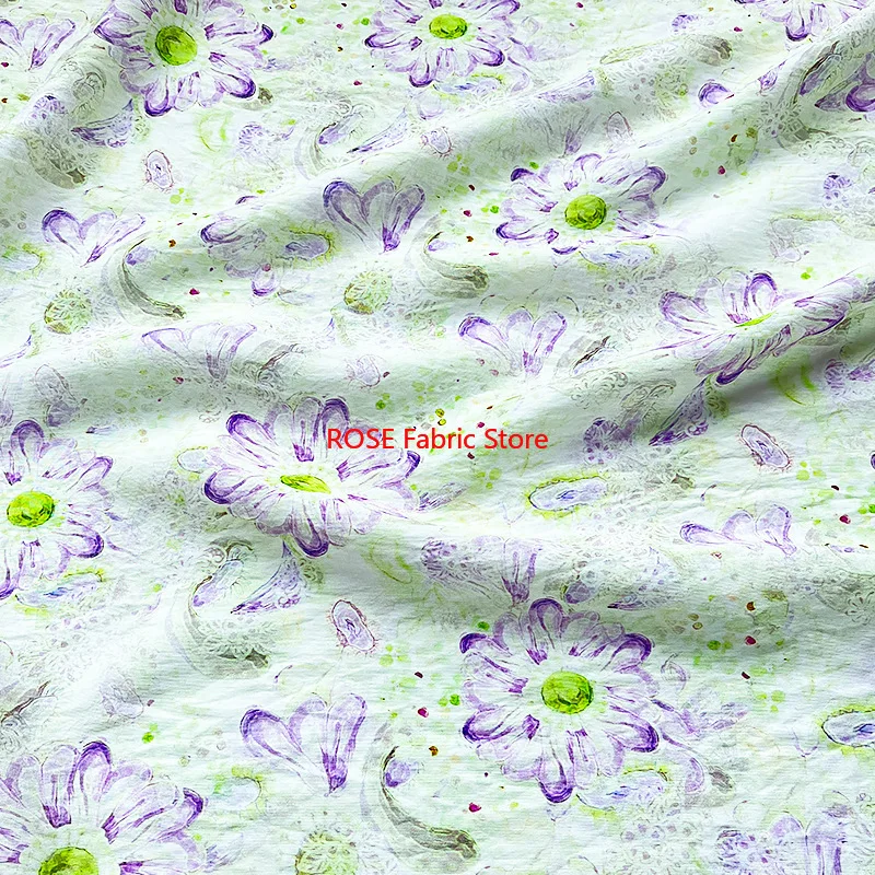 1 meter Floral Digital Printing Brocade Jacquard Fabric for Summer Women's Dresses Children's Clothing Handmade DIY Fabric