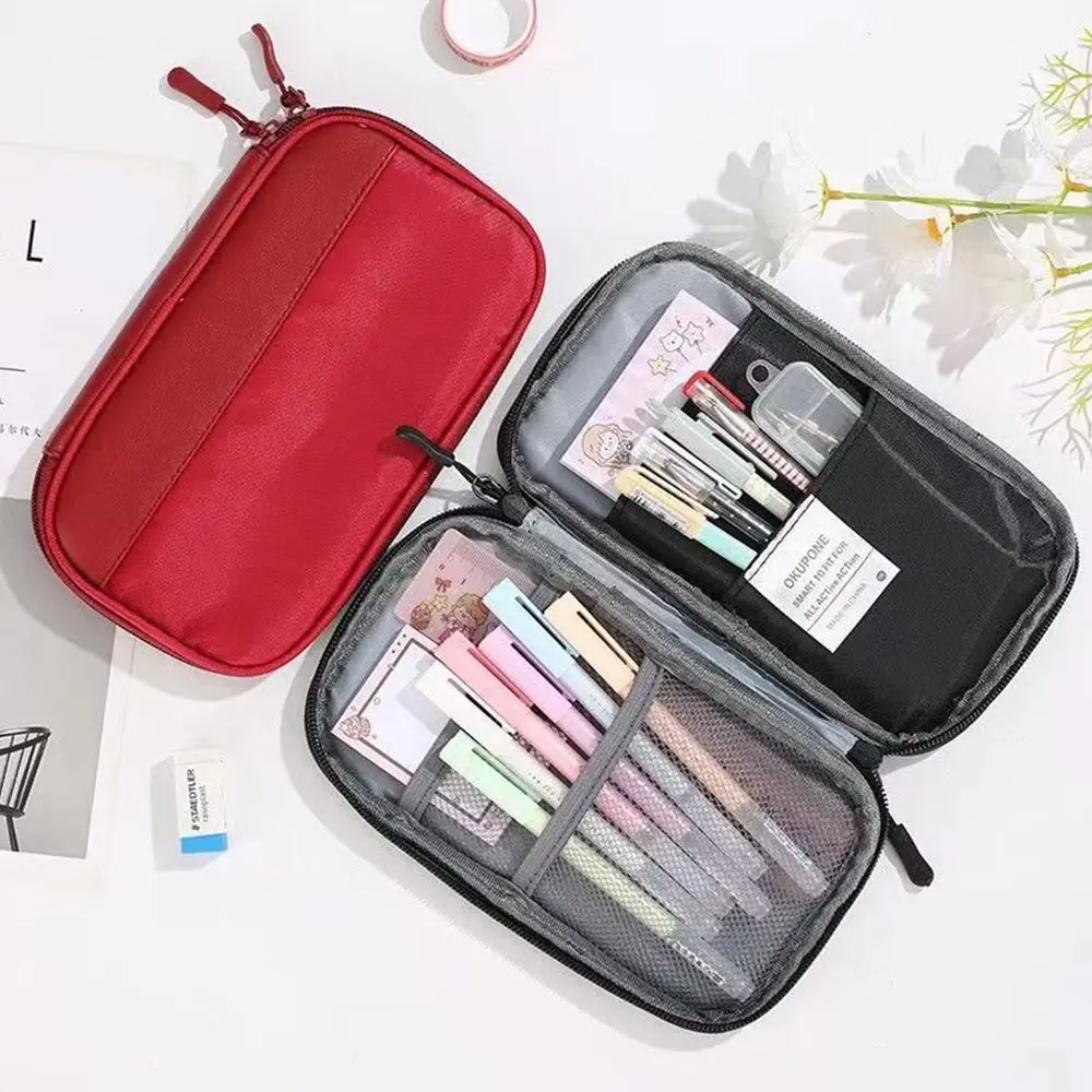 Bolsa de bolígrafo Oxford portátil y duradera, bolsa de papelería multifuncional ultrafina, bolsa de almacenamiento de papelería portátil, suministros escolares