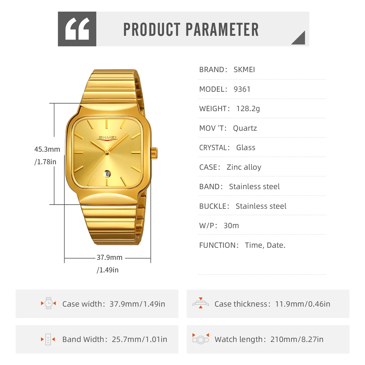 SKMEI Fashion Luxury Design 3Bar Waterproof Time Clock  Wristwatches Business Movement Quartz Watches For Men Women Sports Watch