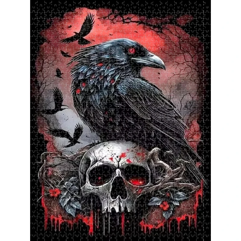 500/1000/1200/2000PCS Puzzles for Crow Skull Halloween Jigsaw Puzzles Brain Challenge Game Gift Home Decor