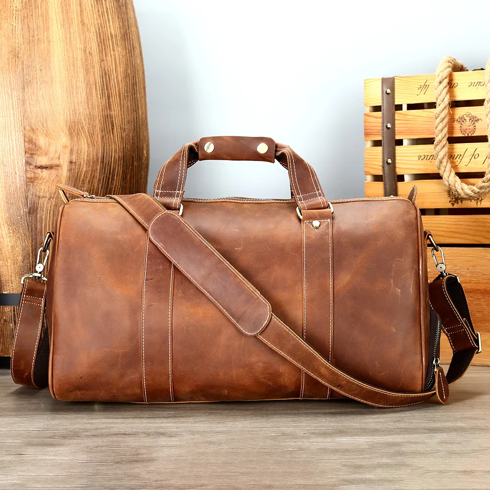 

Retro Leather Men's Travel Bag Crazy-horse Leather Large-capacity Luggage Bag Top Layer Cowhide Men Portable Diagonal Bag
