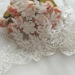 Heavy Work Beaded Leaves Embroidered Lace, DIY Wedding Veil, Quality Rayon Material, Width about 14.5cm, RS56, 2Yards