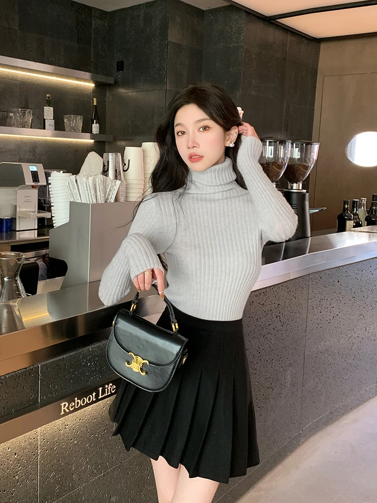 

Chen Daya Wool Knit High Collar Slim Fit Base irt Sweater Women's Autumn Winter Faion Ele Thin Inner Wear Knitted Top