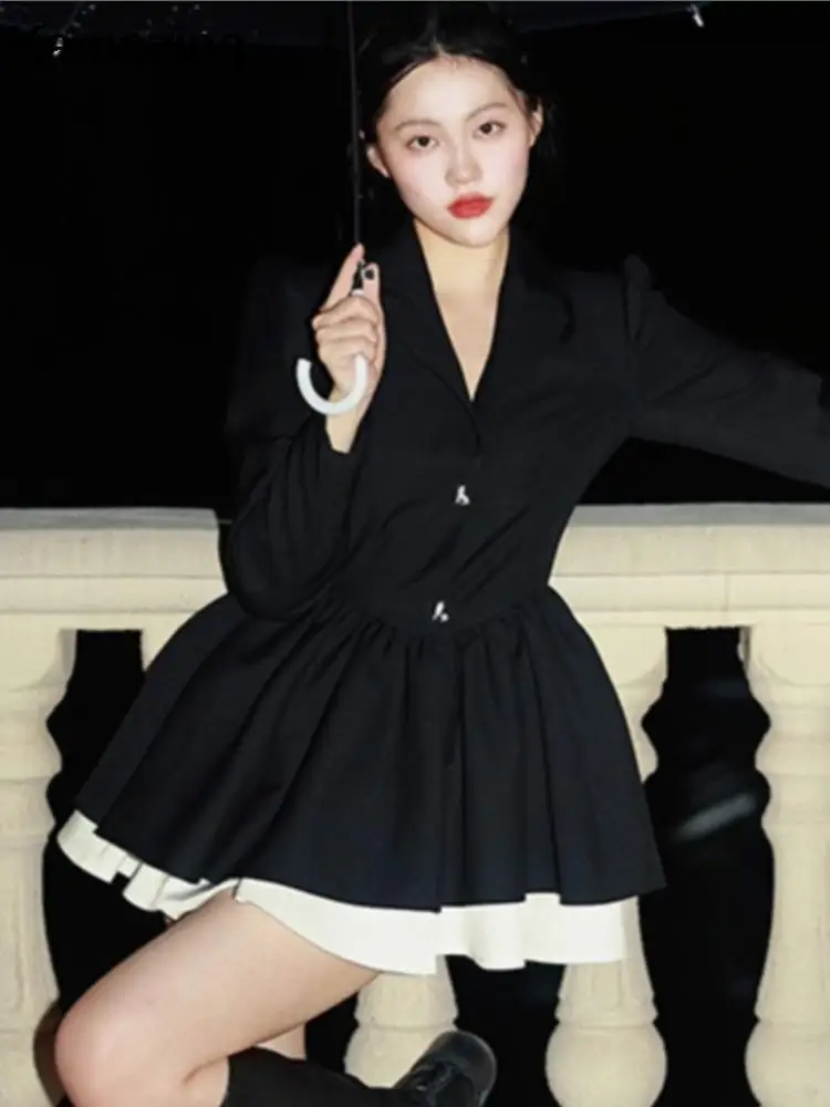 Autumn Korean Fashion Black Suit Dress Women Long Sleeve Y2K Birthday Party A-line Princess Vestidos Mujer Female Clothing New