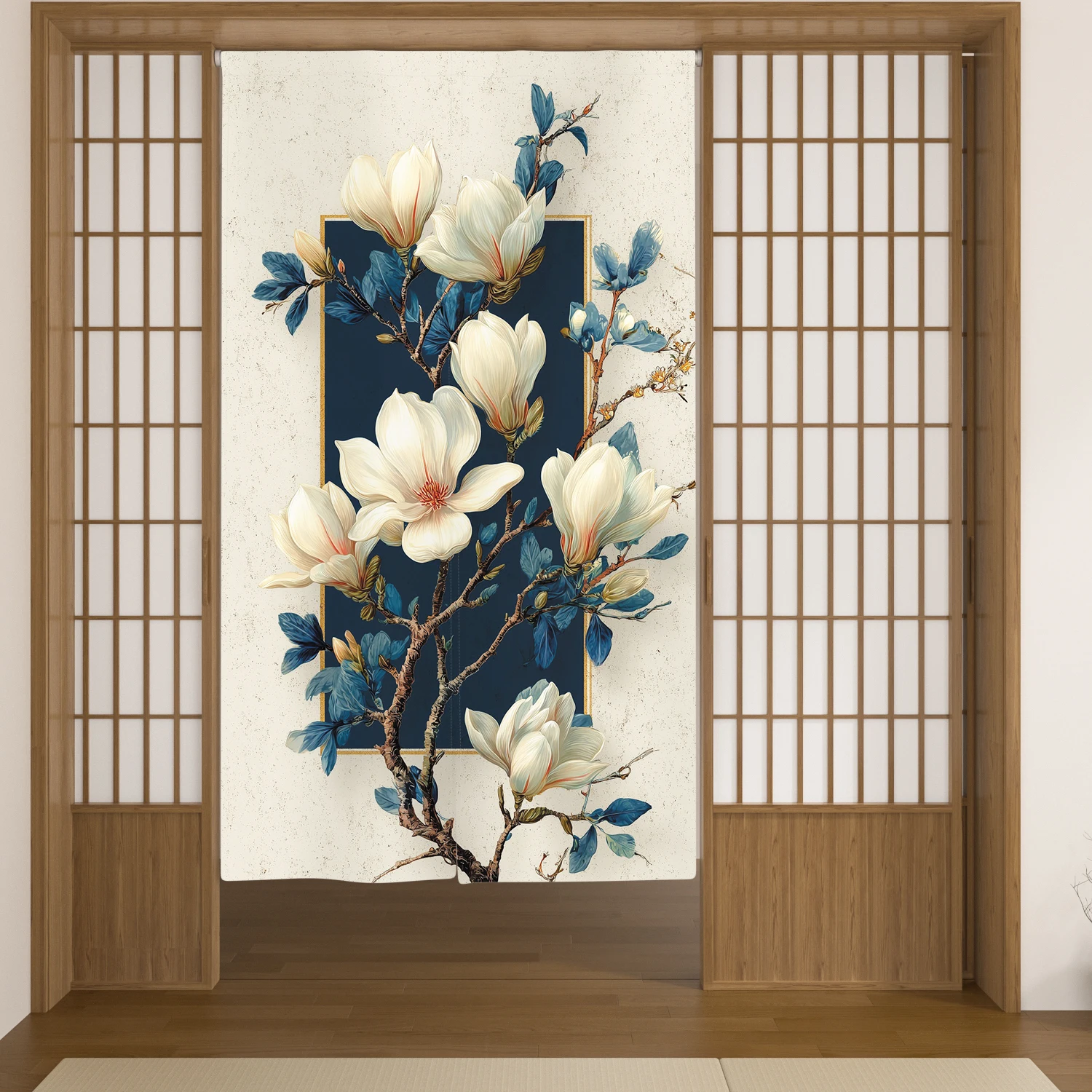 Plant Flowers Japanese Style Door Curtain Lotus Bamboo Sunset Cat Decor Home Entrance Dining Room Partition Hanging Half Curtain