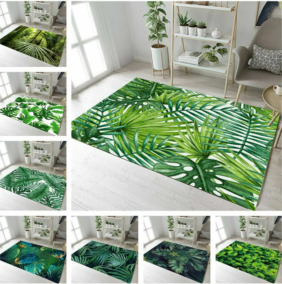 Summer Hawaiian Tropical Leaves Carpet Palm Leaves Area Rug For Living Room Bedroom Decor Green Leaf Floor Mat Entrance Doormat