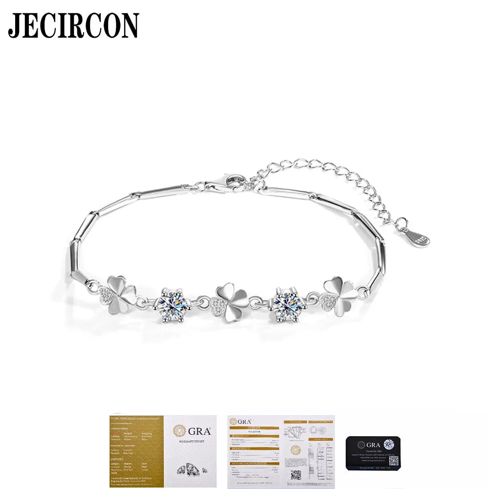 

JECIRCON 1 Carat Moissanite Luxury Bracelet S925 Sterling Silver Simulated Diamond Hand Chain Versatile Korean Version Jewelry