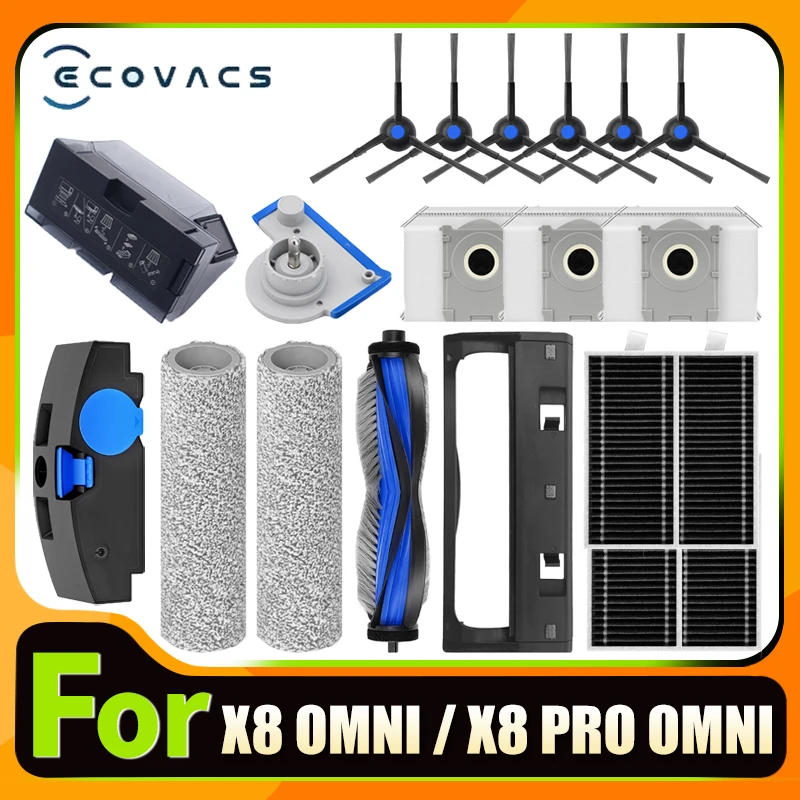 For ECOVACS X8 PRO OMNI / X8 OMNI Vacuum Cleaner Main Roller Mop Cloth Side Brush Dust Bag HEPA Filter Replacement Accessories