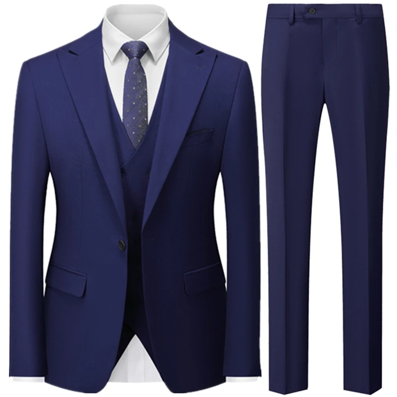 W109 Men's Slim British Wedding Solid Color Dress Blazer / Male Three Piece Suit Coat Vest Pants Trousers Waistcoat