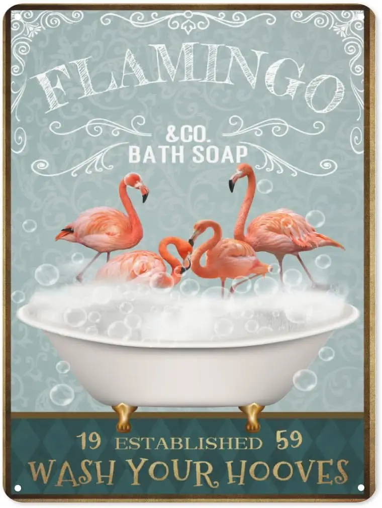 Funny Flamingo Tin Sign Decor Funny Bath Soap Bathroom Signs Vintage Bathroom and Bathtub Metal Tin Sign Bathroom Wall Deco sign