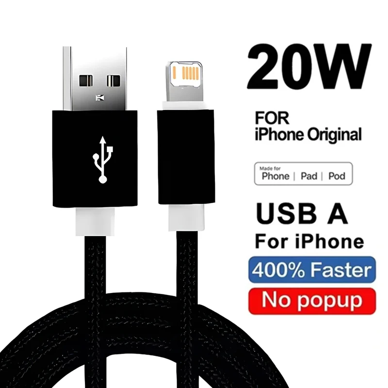 20W USB Fast Charging Braided Cable For iPhone 11 12 13 mini 14 Pro XS Max X XR 6S 7 8 Plus Quick Charge Data Sync Phone Cables