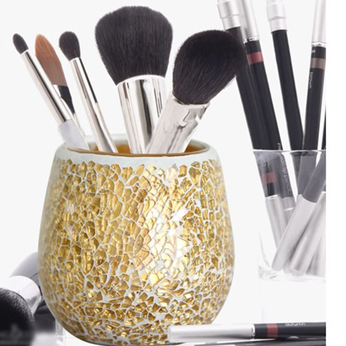 

European Style Gold Mosaic Tealight Holder Glass Cup Decorative Accent for Romantic Dinner Hotel Wedding