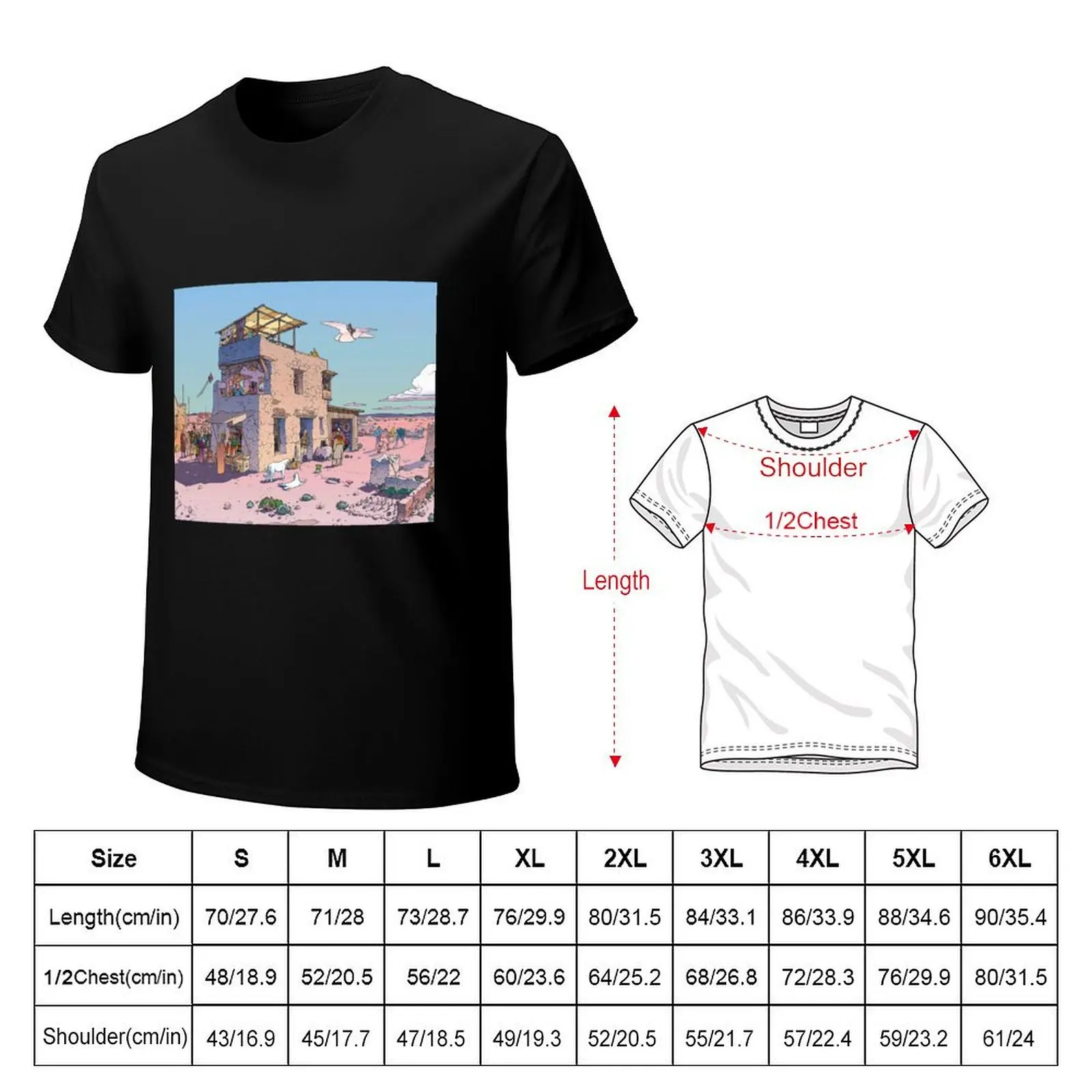 moebius, world of edena, desert, rock house, stall, inn, comic T-Shirt t shirts cotton 100% T-Shirt