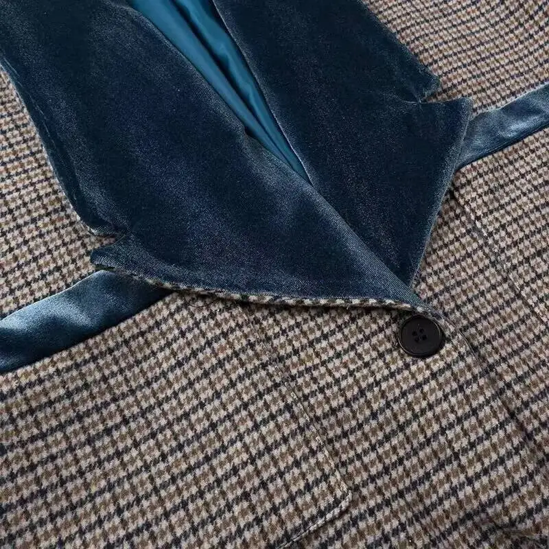 Autumn New Women's Clothing Fashionable Temperament Versatile Casual Long Plaid Woolen Coat