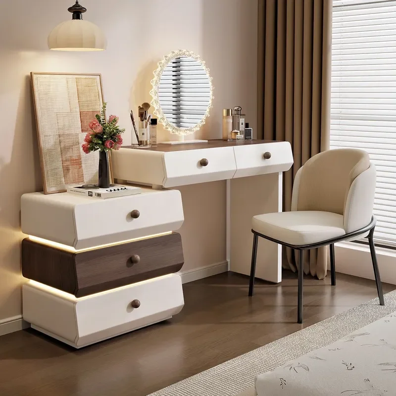 for Medieval Cream Style Dresser Chest Integrated Bedroom Modern Simplicity with Ambient Light Storage Cabinet Makeup Table