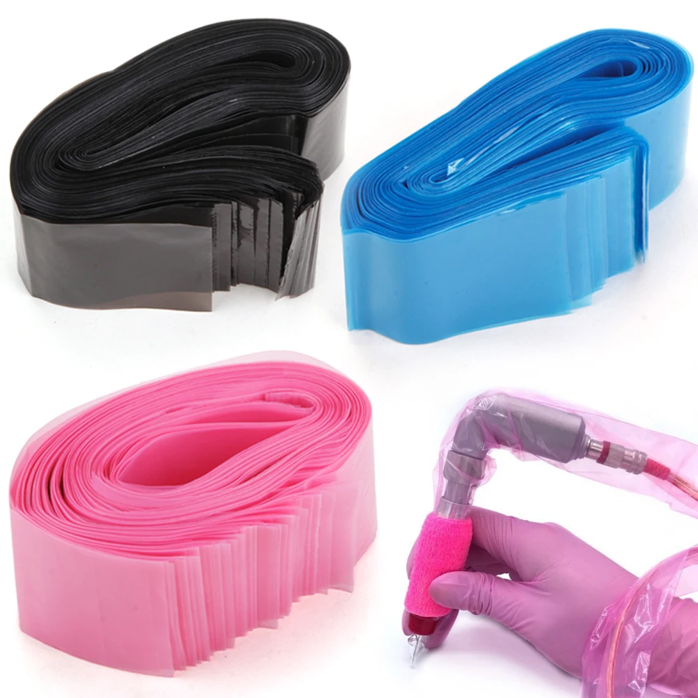 Fundas desechables para máquina de tatuaje, accesorios de plástico para protección, color negro, rosa y azul, 100 unidades