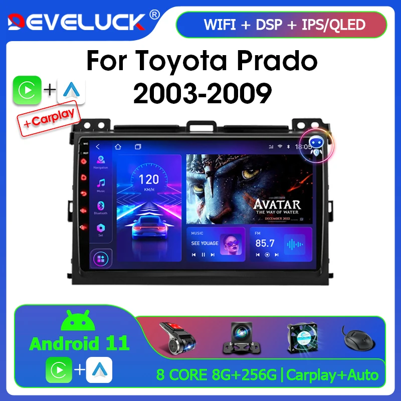 

Develuck 2 Din Android 11 Car Radio for Toyota Land Cruiser Prado 120 LC120 2003 - 2009 Multimedia Player Carplay DVD GPS Stereo