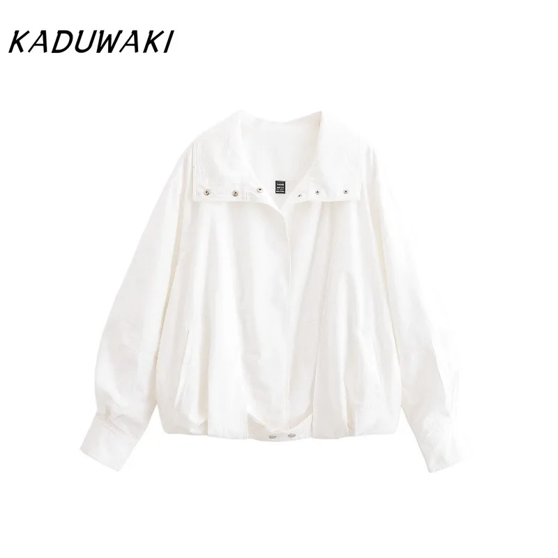 

KADUWAKI Casual Chic Bomber Jackets Women Turn-down Collar Single Breasted Long Sleeve Coats Fashion Autumn Outerwears Clothes