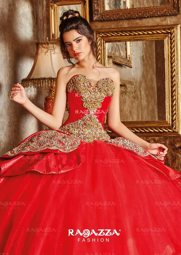 Red Charro Quinceanera Dresses Ball Gown Sweetheart Tulle Pearls Mexican Sweet 16 Dresses 15 Anos