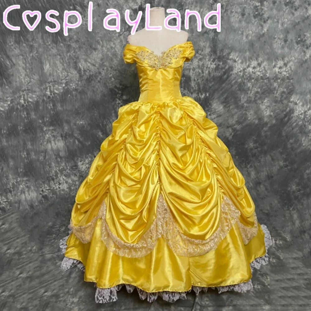 

Luxury Princess Dress Cosplay Costume Halloween Carnival Party Fishtail Ball Gown Dress With Petticoat Lace Up Yellow Dress