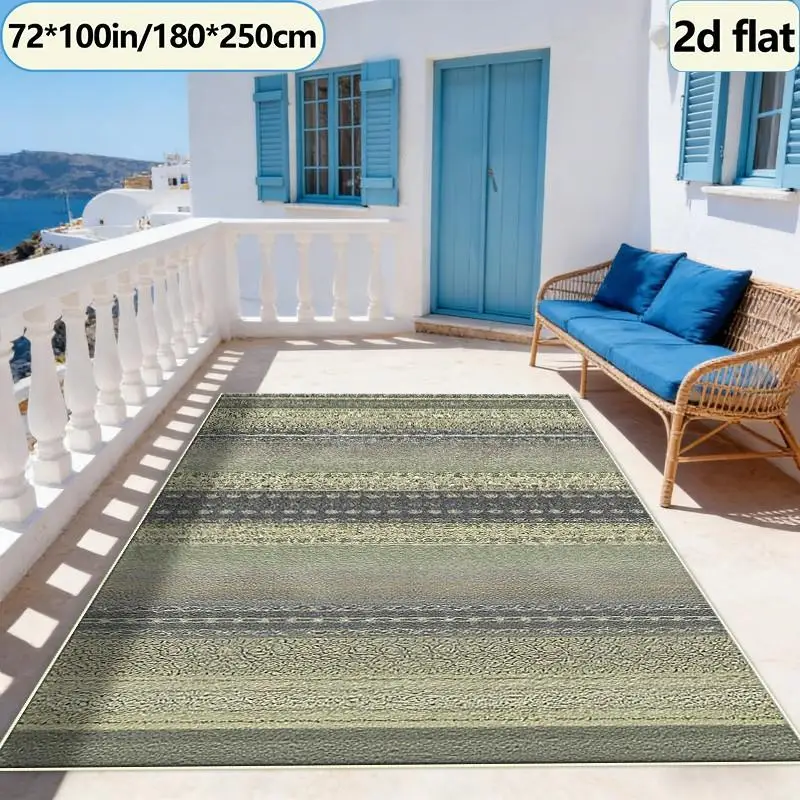 Sage Green Beige Retro Vertical Striped Carpet Floor Mat Retro Non-Slip Carpet Mat Suitable for Bedroom and Study Room