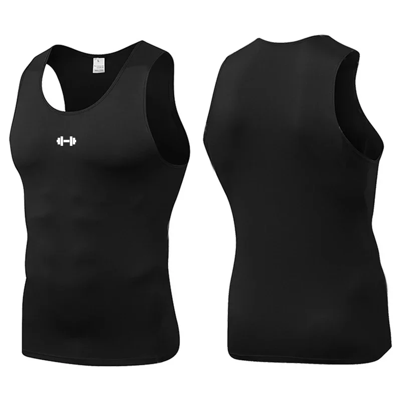 Summer Gym Clothing Men's Sports Running Dumbbel Printed Vests Elastic Slim Fit Fitness Tank Tops Quick Dry Compression Shirt