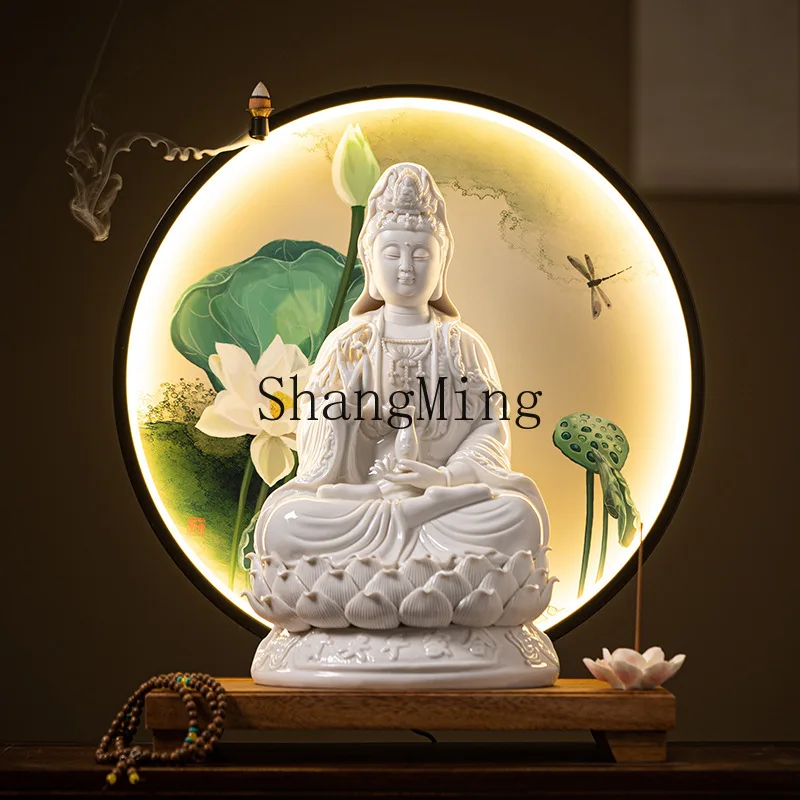 SM ceramic lotus Guanyin Buddha statue is dedicated to household ornaments, lamp rings, backflow incense burner