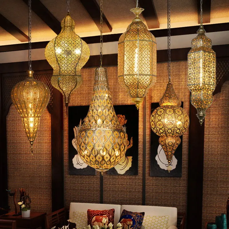 Featured chandeliers Exotic Xinjiang Thai restaurant Bar club Golden creative hollow LED lamps