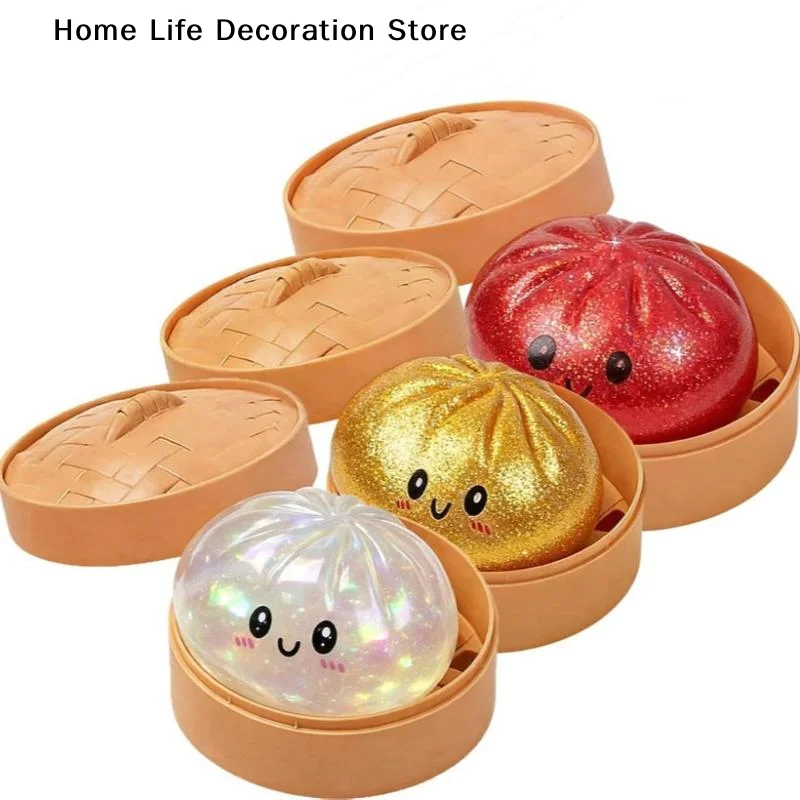 

【TG】Premium Steamed Bun Dumpling Toy Slow Rising Glitter Stress Ball Stretchy Decompression Fidget Toy Desk Travel Gift ﻿