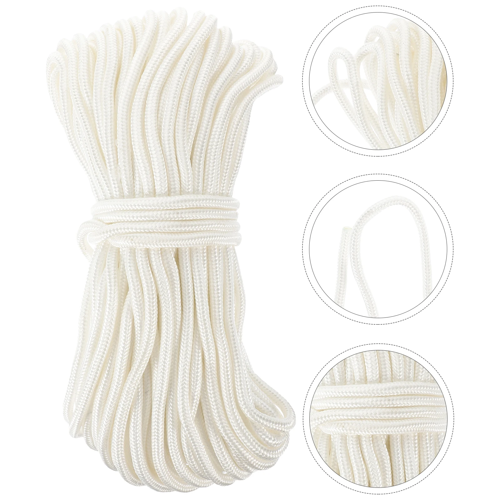 30M Solid Braided Nylon Rope and Weather Resistant Rope for Camping Indoor and Outdoor Sports 6mm(White)