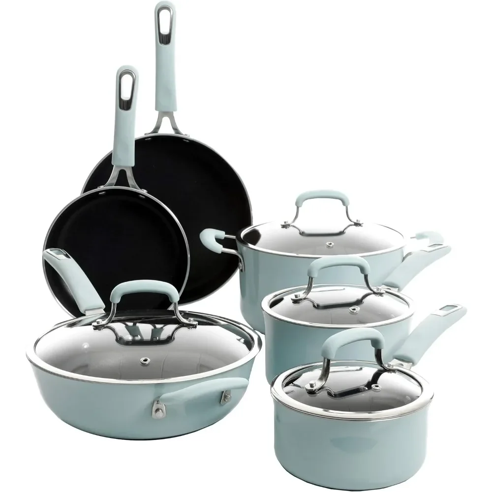 Elite Andover Nonstick Platinum Forged Aluminum Cookware Set, 10-Piece, Glacier Blue