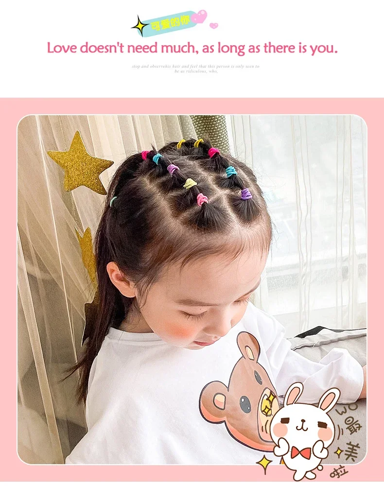 100 teile/satz Kinder Elastische Haarbänder Mädchen Gummiband Für Kinder Süßigkeiten Scrunchie Haar Krawatten Clip Stirnband Baby Haar Zubehör – Detail 6