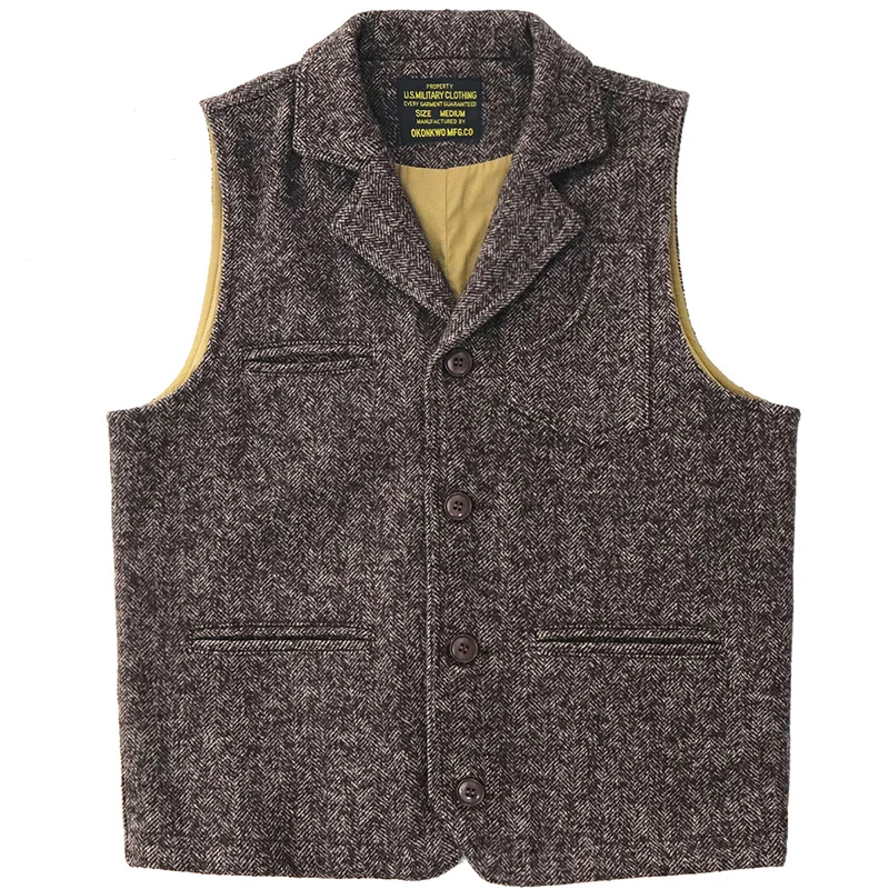 2403# Autumn Winter American Retro Heavyweight Multi-pocket Slim Wool Blend Vest Men\'s Fashion Washed Casual Cargo Waistcoat