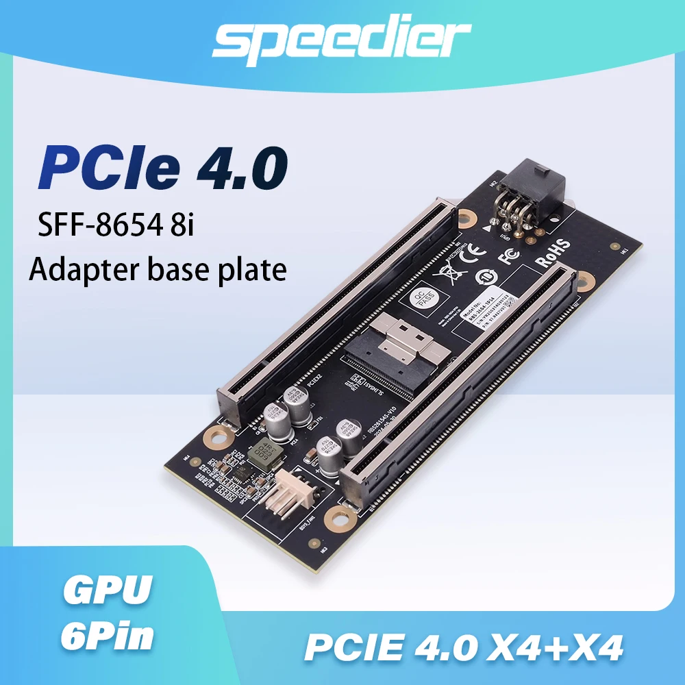 

PCIe 4.0 X4 X4 Card Slot Adapter Board Dual-slot Adapter Backplane for SSD GPU NIC HDD Graphics Network Hard Drives SFF-8654 8i