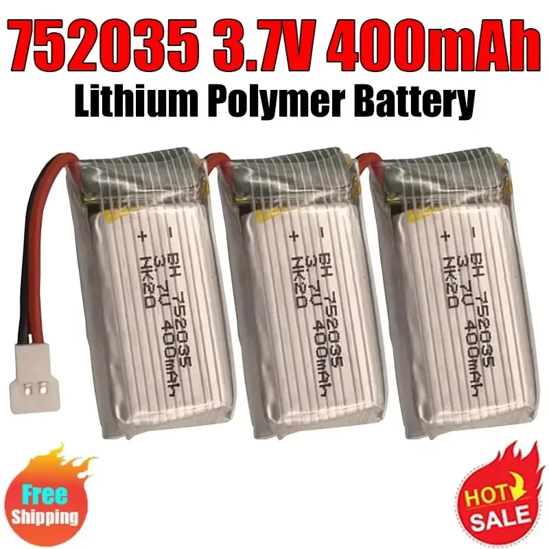 752035 3.7V 400mAh Lithium Battery Rechargeable for Hubsan X4 H107 H107L H107D JD385 JD388 RC Drone Battery Plug 25C Powered