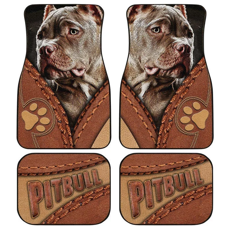 Personalized Image Pitbull Dog Car Floor Mats Custom Photo Dog Car Accessories Gifts Idea 4PCs Pack