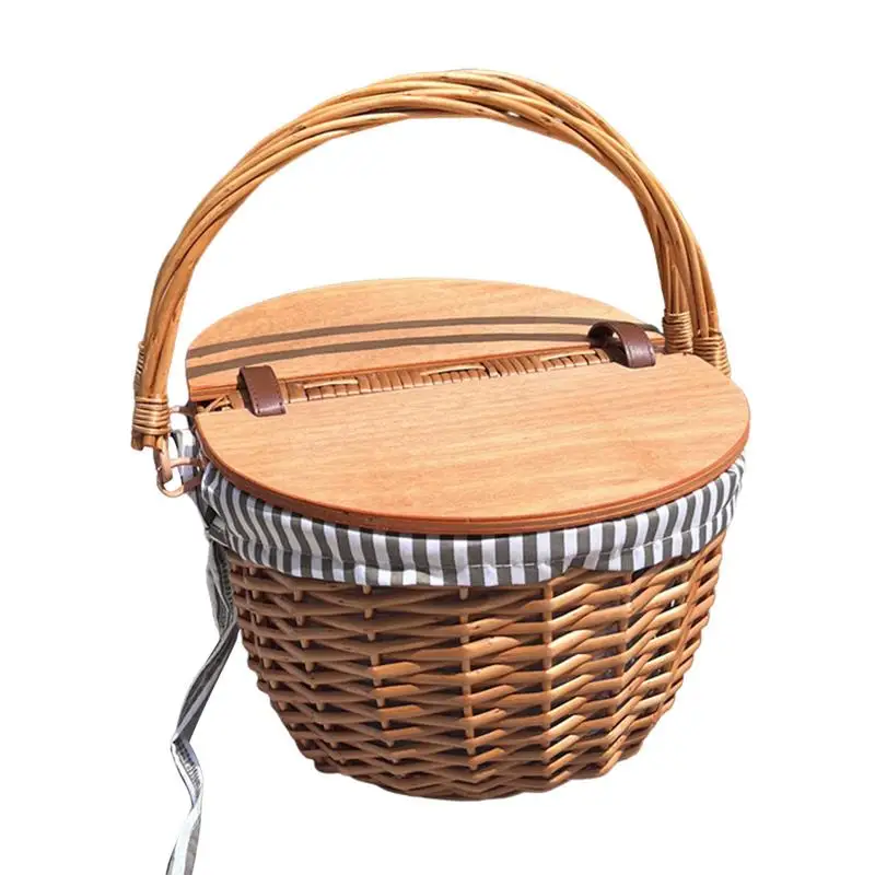 

Vintage Style Wicker Hamper Portable Picnic Candy Basket With Swing Handles For Camping Insulated Willow Fruit Holder Organizer