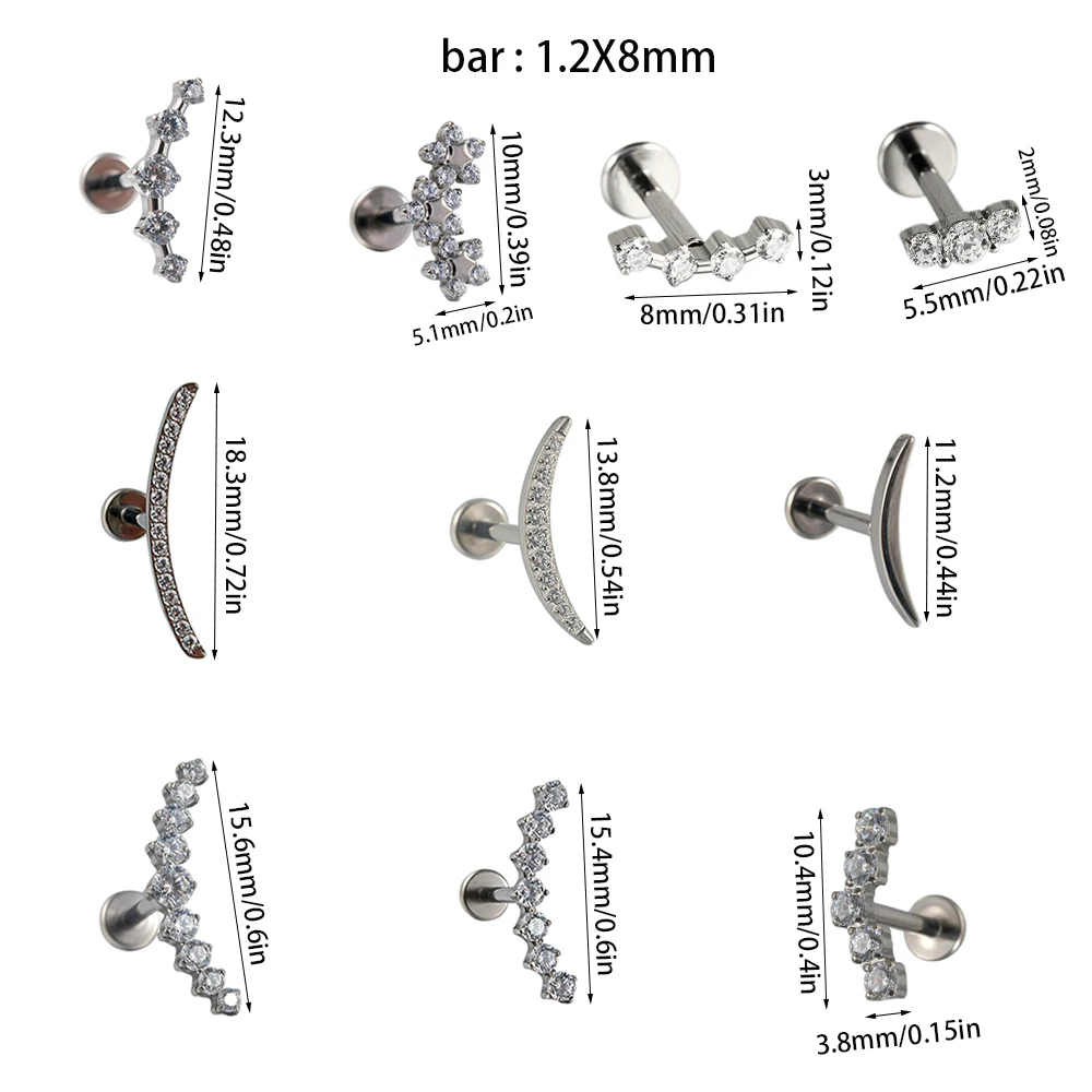 G23 Solid Titanium CZ Flower Moon Cartilage Earring