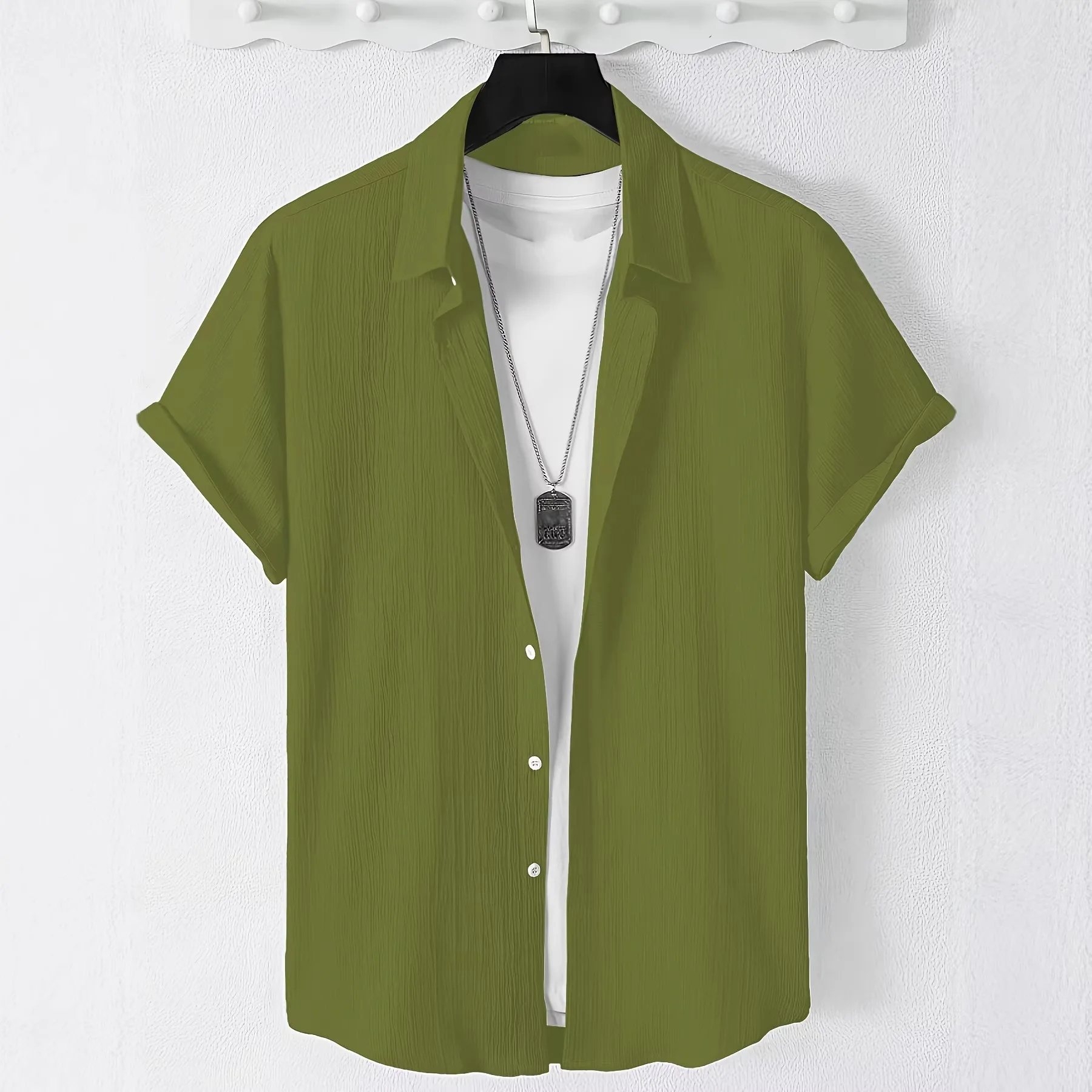 Men's Summer Solid Color Short-sleeved Shirt Loose Casual Versatile Breathable Business Commuter Thin Top