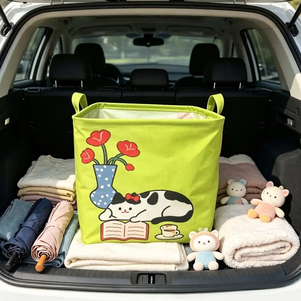 32x32cm Foldable Storage Basket Waterproof Cartoon Pattern Car Trunk Organizer Fabric Carry Handles Laundry Basket Home Office