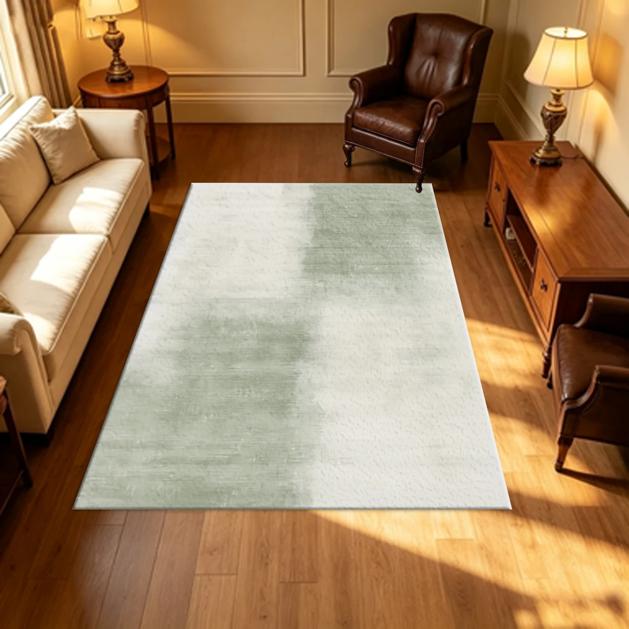 Soft Brush Stroke Abstract Carpet Flooring Sage Green Beige Minimalist Area Rug Modern Neutral Home Floor Mat for Bedroom