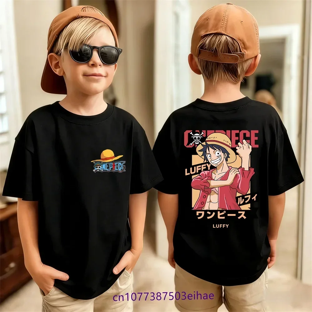 One Pieces Boy Girl Short Sleeve Tops Summer Kids T Shirt Anime Luffy Zoro Nami Chopper Cute Clothes Cartoon Tees Birthday Gifts