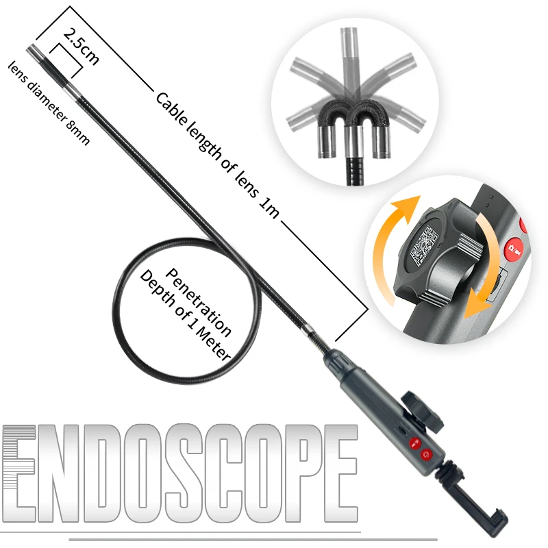 USB Industrial Endoscope 6.2MM/8.0MM 360Degree 2way Rotion Camera 1080P HD Inspection Video Camera For  iphone Android And PC