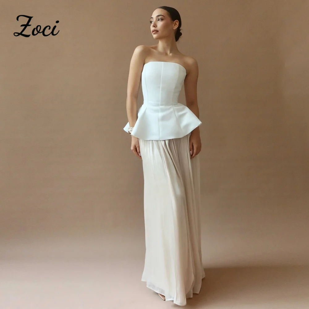 Zoci Customized A Line Satin Korea Wedding Dresses Strapless Corset Pleats Chiffon Bride Wedding Photo Shoot Bridal Gowns Formal