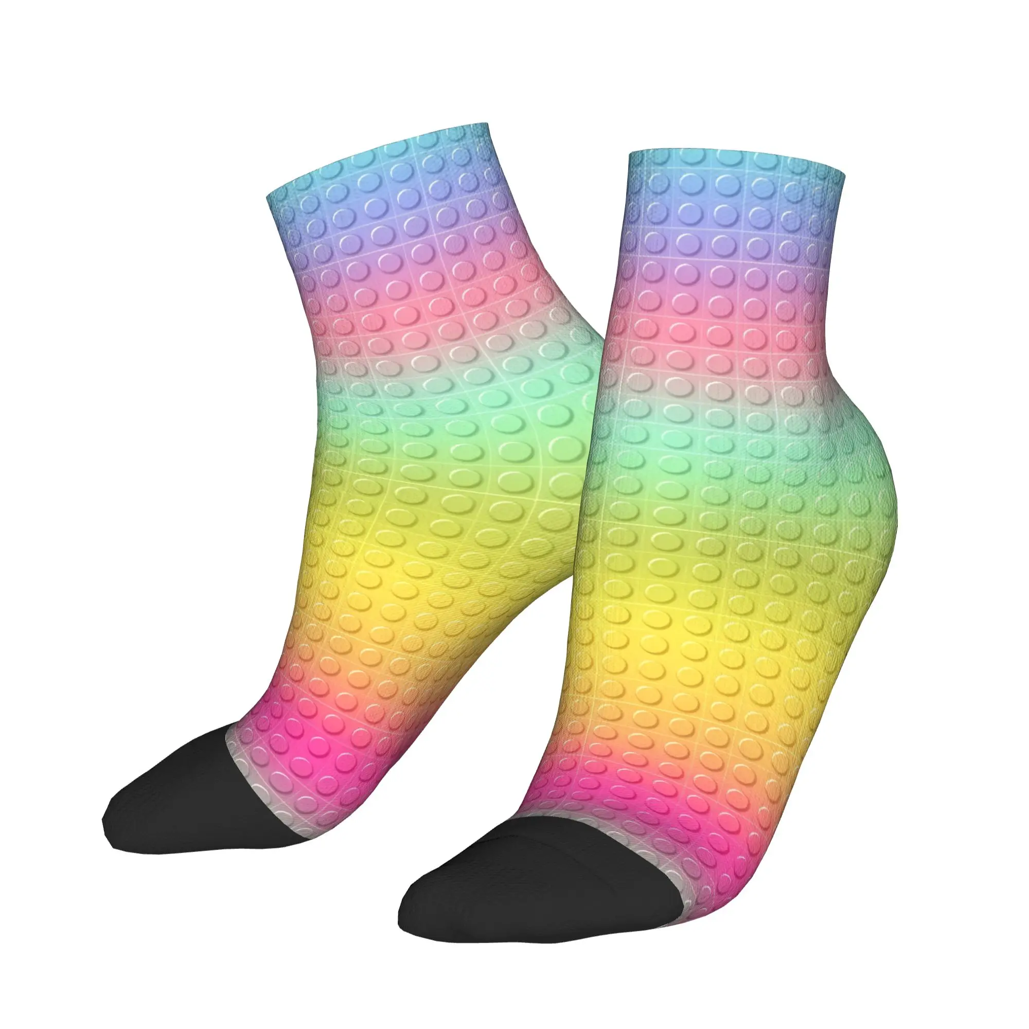 Rainbow Gradient Building Blocks Pattern Socks Summer Ankle Socks Funny Men Comfortable Socks Pattern Running Sports Anti Socks