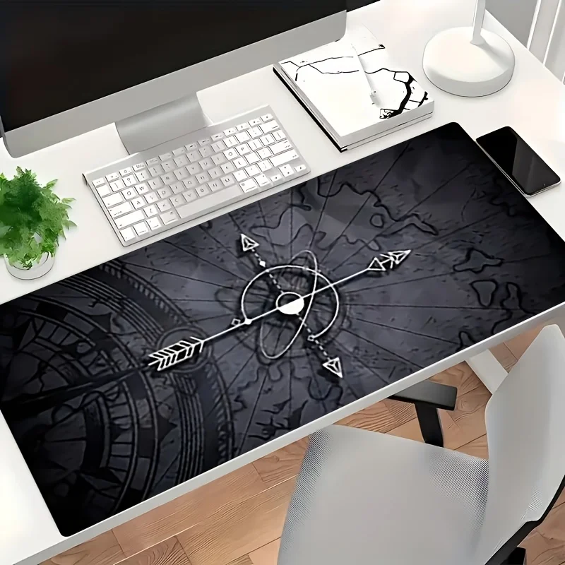 Large-Size Dark Abstract Geometric Arrow Symbol Decorative Pattern Mouse Pad, Ideal Perfect Gift for Gamers, Extra-Large Desk Mat, Fashionable Desktop