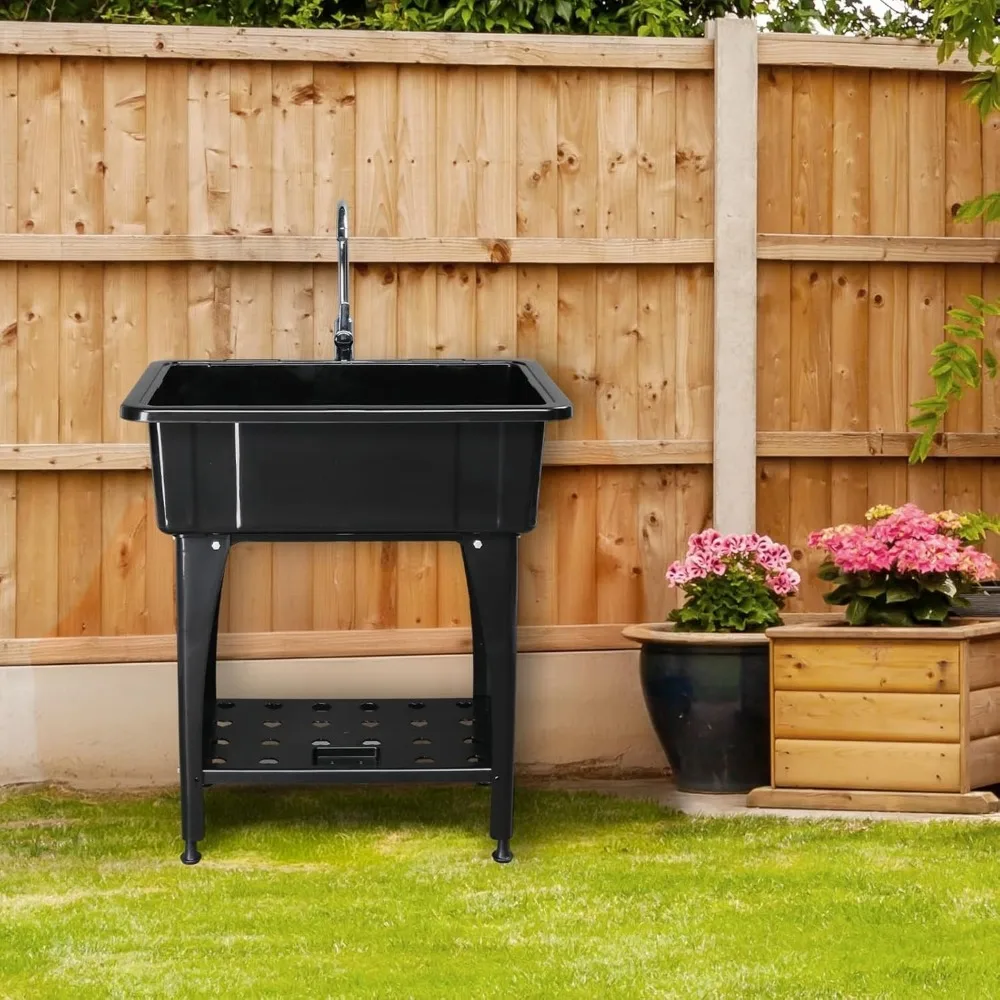 

Универсальная раковина для стирки со съемной сливной платой/смесителем черного цвета