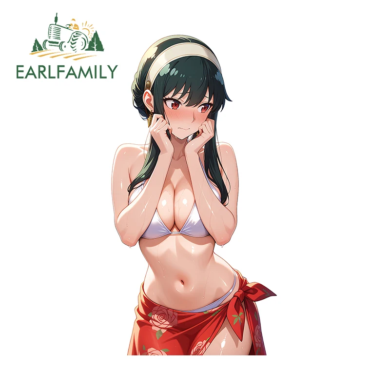 

EARLFAMILY Гавайский стиль Bikikni Yor Forger автомобильные наклейки сексуальные красивые аниме девушки наклейки водостойкие автомобильные зеркала заднего вида Декор