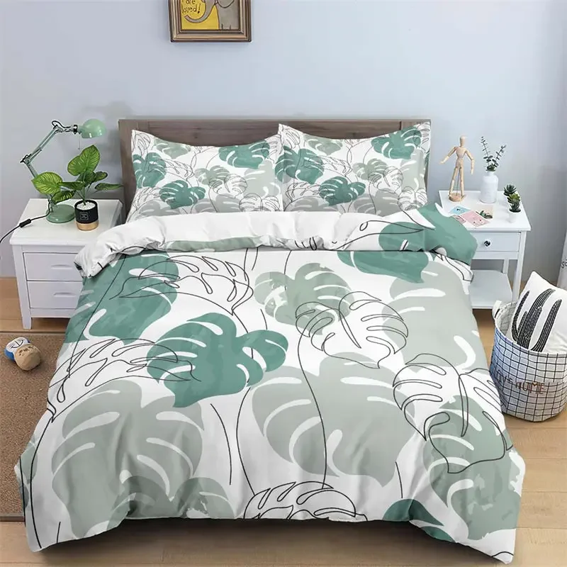 Tropical Leaves Duvet Cover Bohemia Palm Leaf Comforter Cover Abstract Geometric Bedding Set King Full for Kids Boys Girls Decor